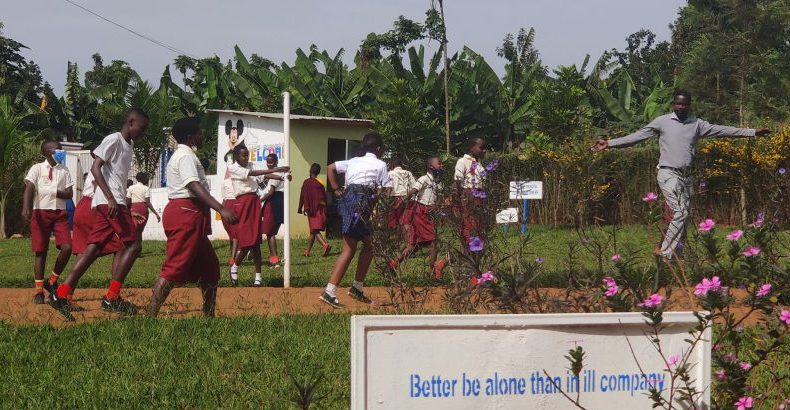 School children running outdoors